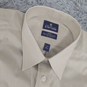 Stafford Travel Mens 17.5 Extra Tall Fit Tan Cotton Blend S/S Button Front Shirt